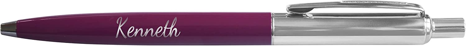 Personalised Engraved Purple Slim Ballpoint Pen with Silver Trim in Chrome Case or Gift Box