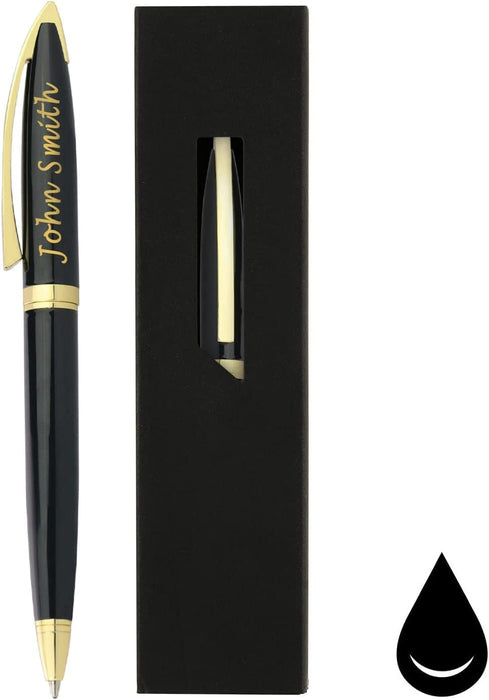 Paul Clover Personalised Glossy Black Ballpoint Pen with Gold Trim and Gift Box