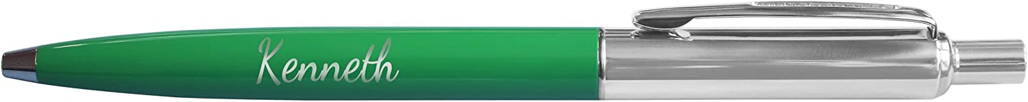 Personalised Engraved Green Slim Ballpoint Pen with Silver Trim in Chrome Case or Gift Box