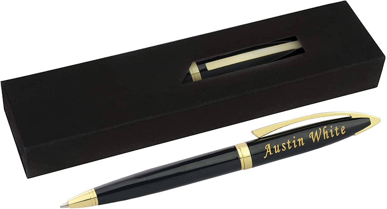 Paul Clover Personalised Glossy Black Ballpoint Pen with Gold Trim and Gift Box