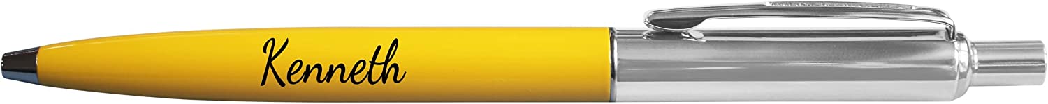 Personalised Engraved Yellow Slim Ballpoint Pen with Silver Trim in Chrome Case or Gift Box