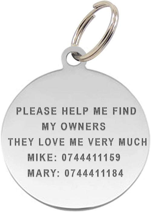 Personalised Engraved Round, Oblong and Bone Shaped Dog Collar ID Tags in Five Colours