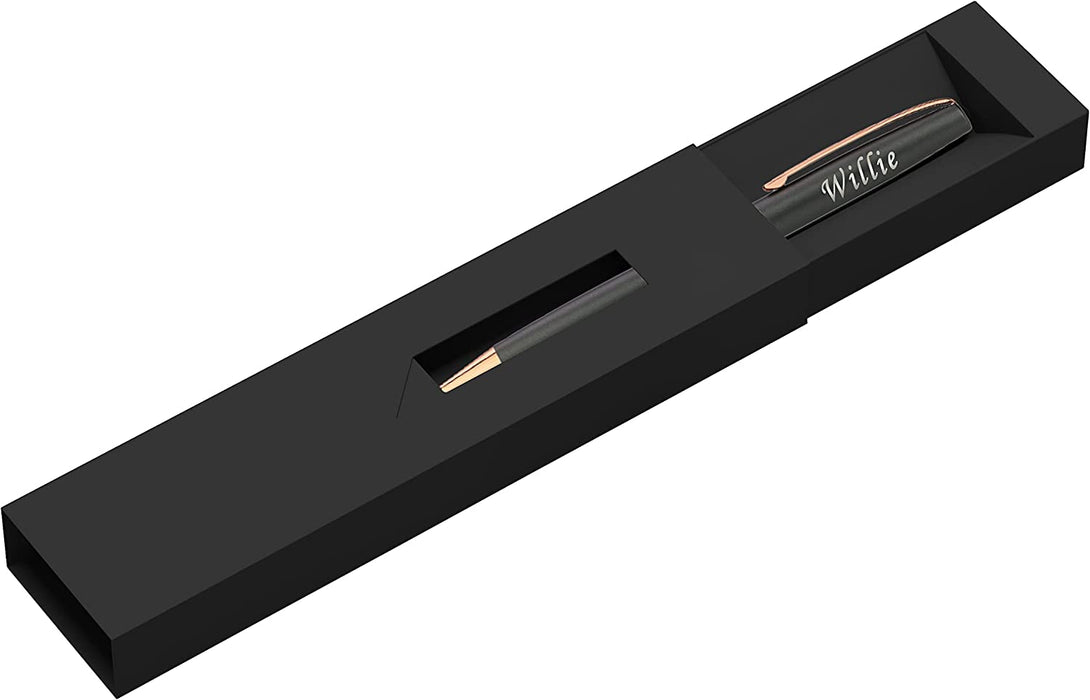 Paul Clover Personalised Engraved Glossy Black Ballpoint Pen with Black Trim and Presentation Box