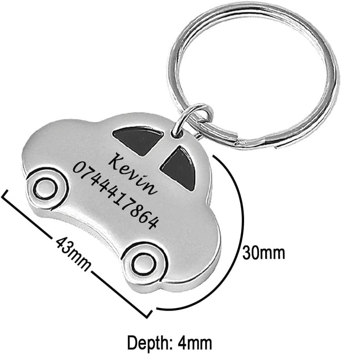 Personalised Engraved Chrome Motor Car Vehicle Shape Keyring in Protective Sleeve