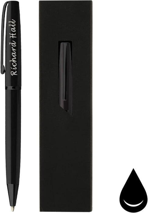 Paul Clover Personalised Engraved Glossy Black Ballpoint Pen with Black Trim and Presentation Box