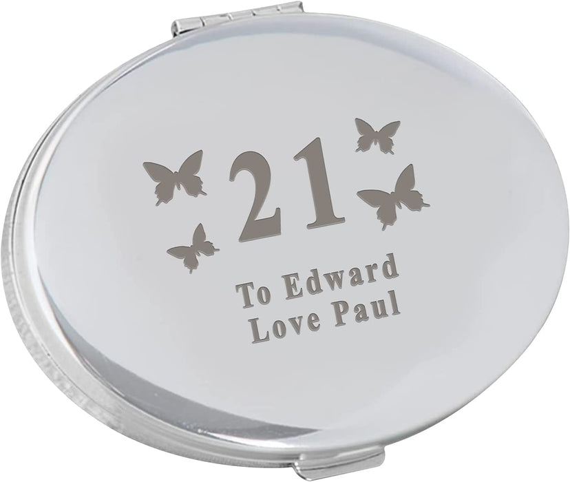 Personalised Chrome Compact Makeup Mirror with Velvet Pouch