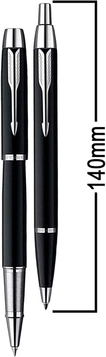 Personalised Parker IM Black Ballpen & Rollerball Pen Set with Silver Trim in Parker Presentation Box