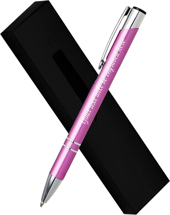 Personalised Engraved Pink Ballpen with Silver Trim in Gift Box or Velvet Pouch with Refill Options