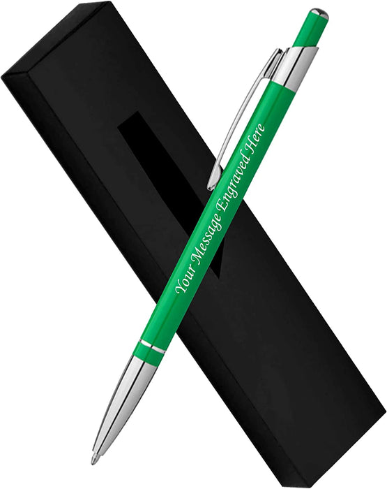 Personalised Engraved Green Ballpoint Pen with Silver Trim and Clip in Gift Box and Velvet Pouch