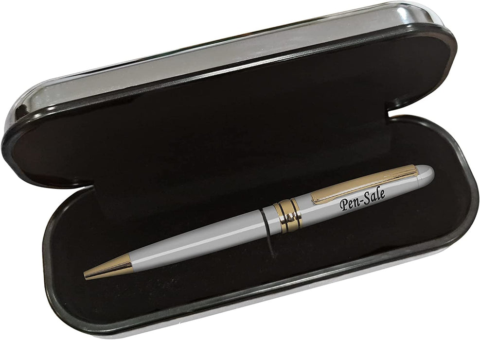 Paul Clover Personalised Silver Ballpen with Gold Trim and Engraved SIlver Chrome Case