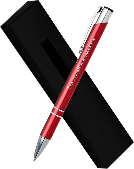 Personalised Engraved Red Ballpen with Silver Trim in Gift Box or Velvet Pouch with Refill Options