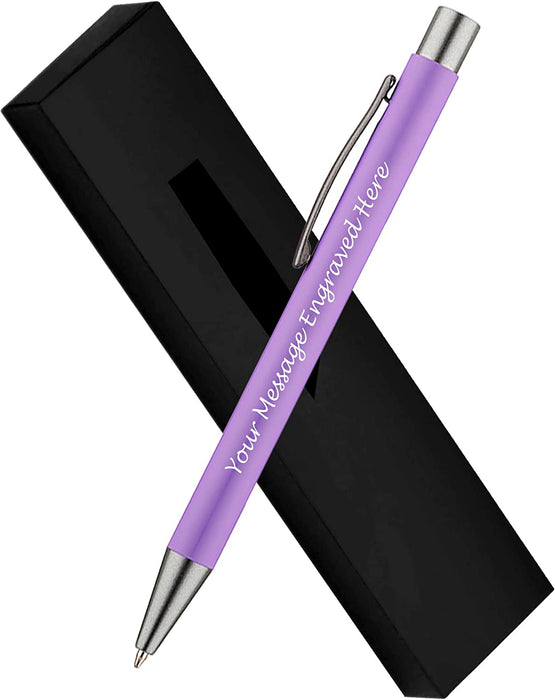 Personalised Purple Ballpoint Pen with Rubber Design and Silver Trim in Gift Box or Velvet Pouch