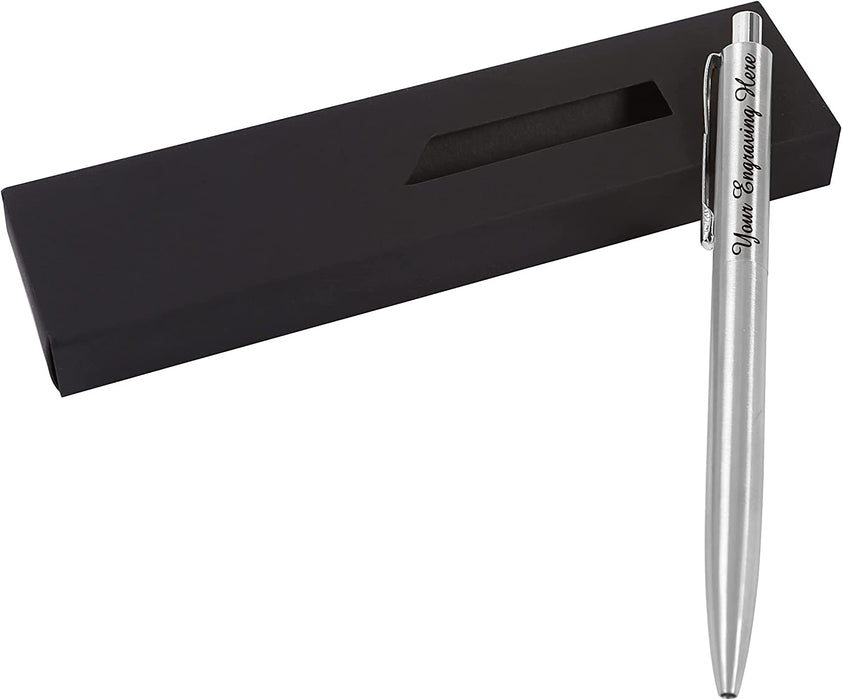 Personalised Engraved Silver Stainless Steel Ballpoint Pen with Gift Box or Velvet Pouch