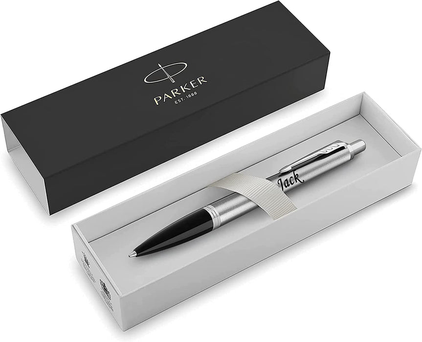 Personalised Engraved Parker Urban Silver Ballpoint Pen with Silver and Black Trim in Parker Gift Box