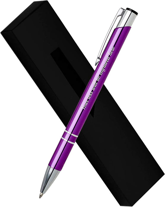 Personalised Engraved Purple Ballpen with Silver Trim in Gift Box or Velvet Pouch with Refill Options