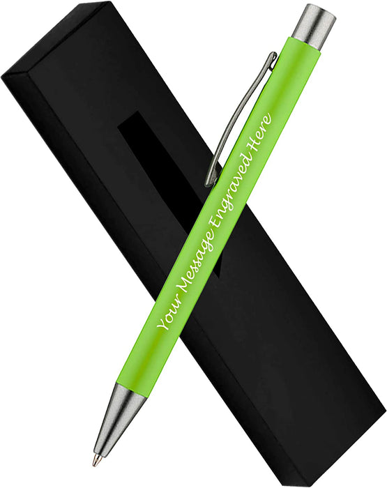 Personalised Lime Green Ballpoint Pen with Rubber Design and Silver Trim in Gift Box or Velvet Pouch