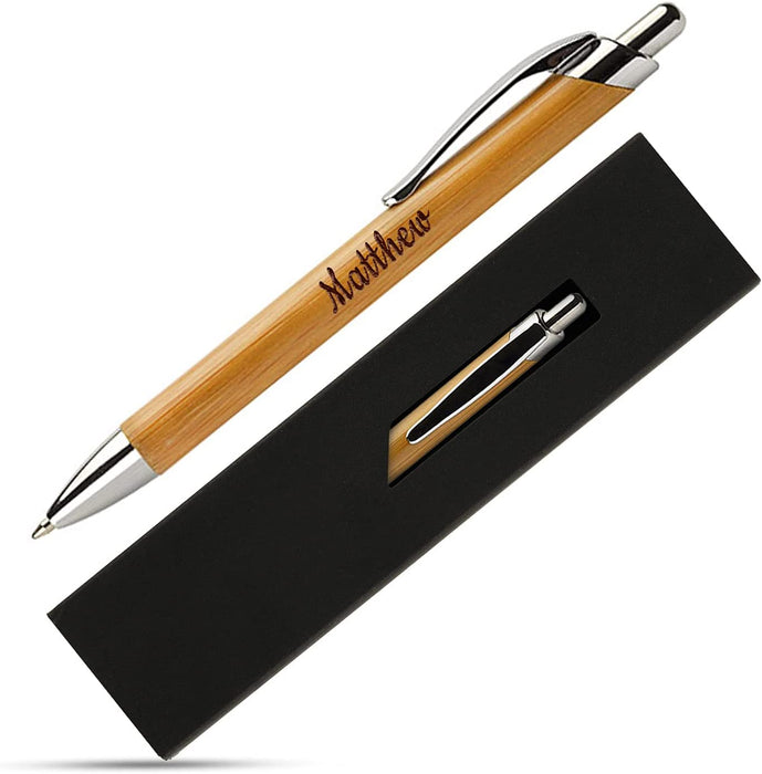 Paul Clover Personalised Engraved Natural Bamboo Ballpoint with Gift Box or Velvet Pouch