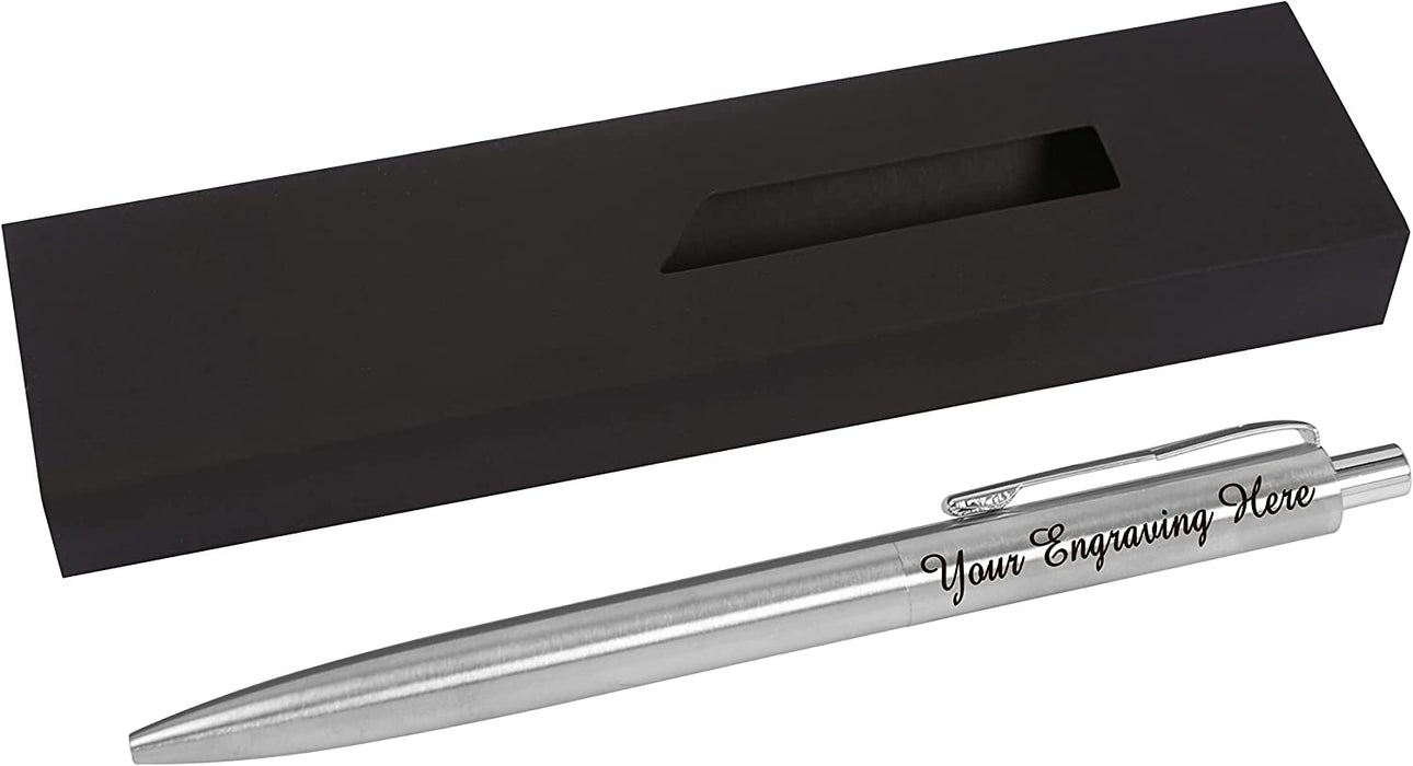 Personalised Engraved Silver Stainless Steel Ballpoint Pen with Gift Box or Velvet Pouch