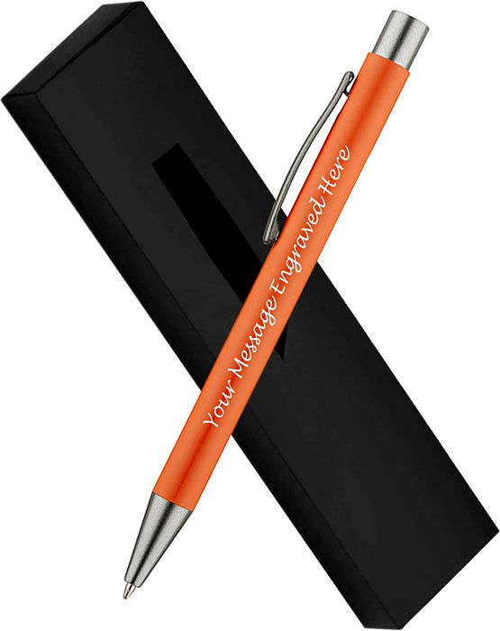 Personalised Orange Ballpoint Pen with Rubber Design and Silver Trim in Gift Box or Velvet Pouch