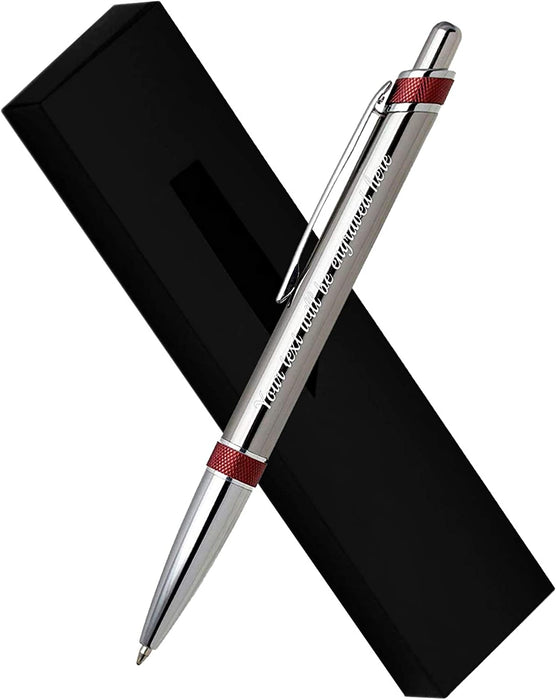 Personalised Silver Ballpen with Red Textured Design and Presentation Box or Velvet Pouch Options