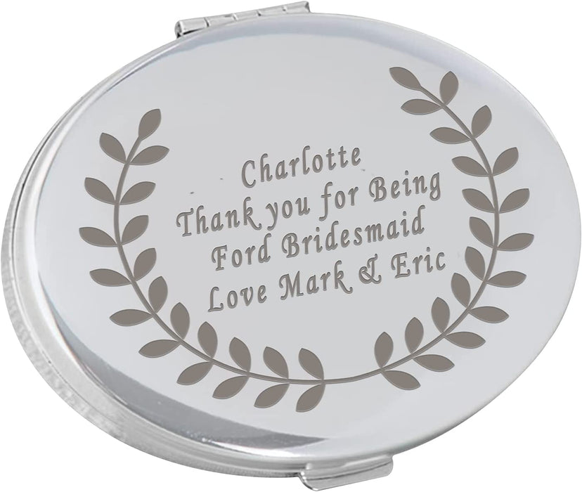 Personalised Chrome Compact Makeup Mirror with Velvet Pouch