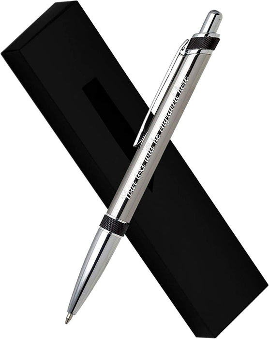 Personalised Silver Ballpen with Black Textured Design and Presentation Box or Velvet Pouch Options