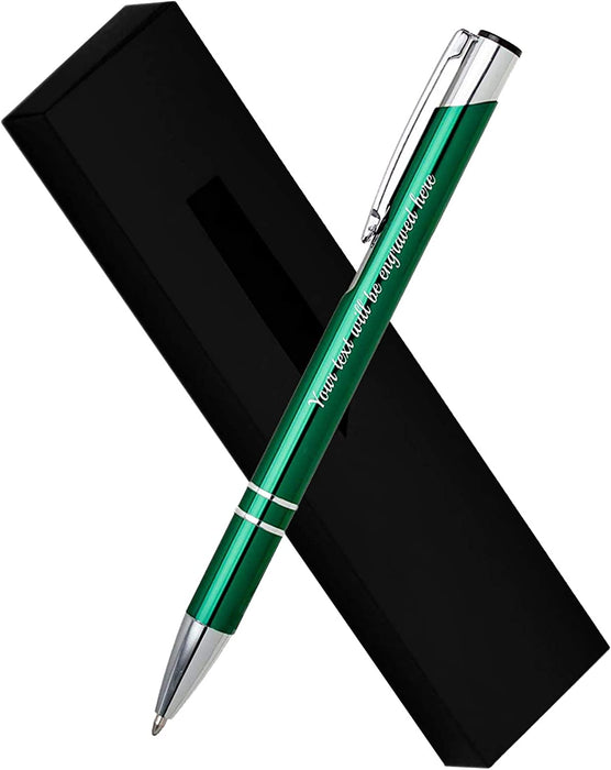 Personalised Engraved Green Ballpen with Silver Trim in Gift Box or Velvet Pouch with Refill Options