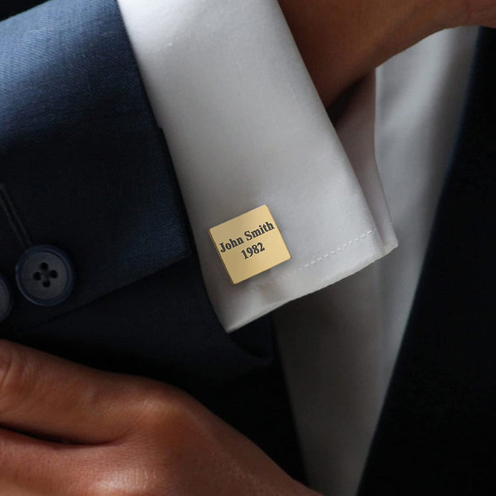 Personalised Stainless Steel Gold-Plated Square Cufflinks with Velvet Pouch