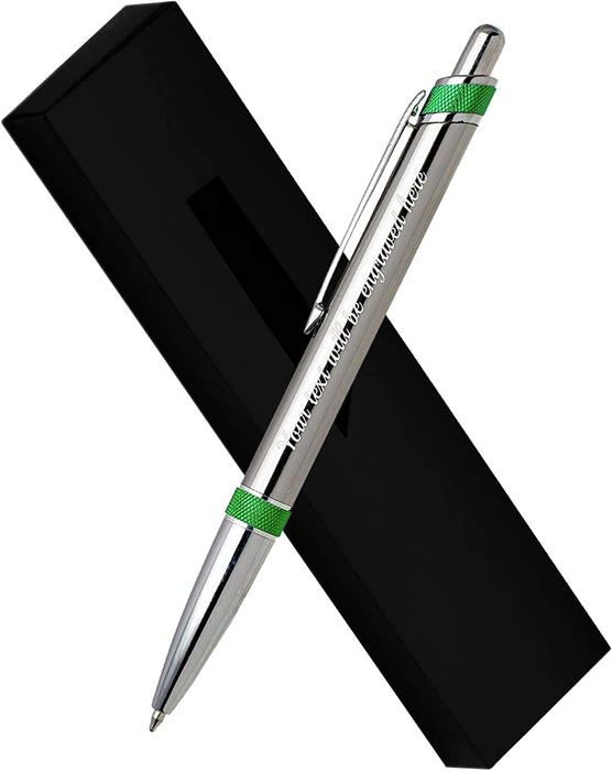 Personalised Silver Ballpen with Green Textured Design and Presentation Box or Velvet Pouch Options