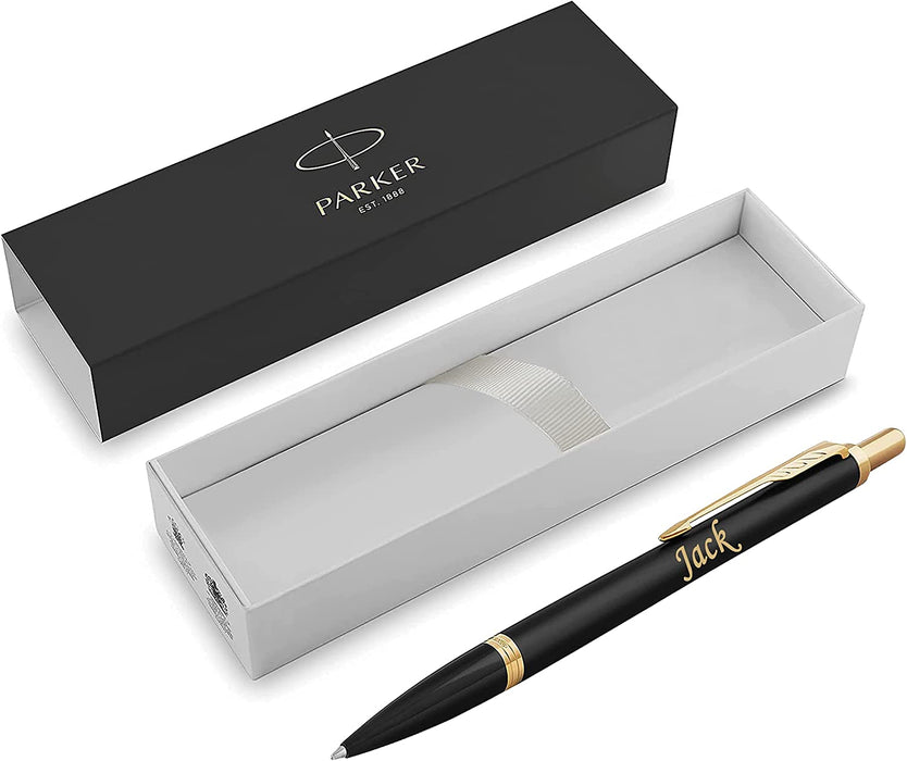 Personalised Engraved Parker Black Urban Ballpoint Pen with Gold Trim in Parker Gift Box