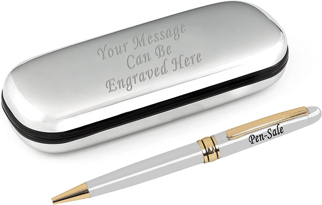 Paul Clover Personalised Silver Ballpen with Gold Trim and Engraved SIlver Chrome Case