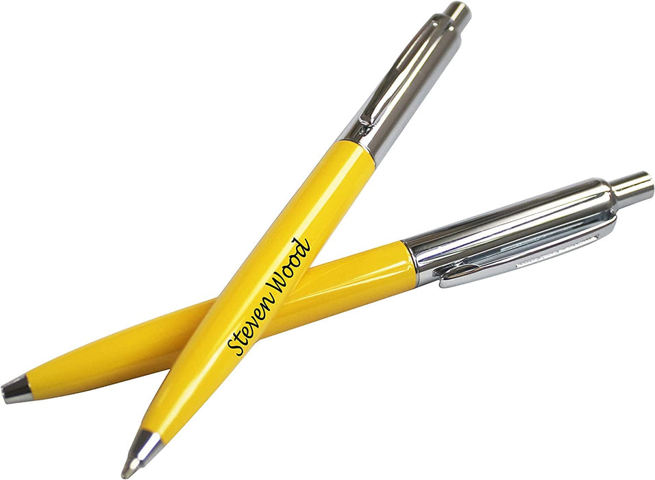 Personalised Engraved Yellow Slim Ballpoint Pen with Silver Trim in Chrome Case or Gift Box