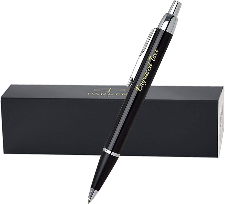 Personalised Engraved Parker IM Black Ballpoint Pen with Silver Trim in Parker Gift Box