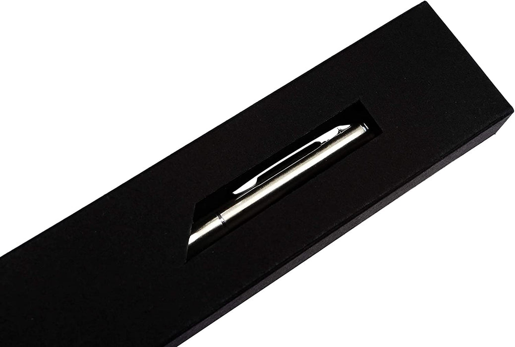 Personalised Engraved Light Grey Slim Ballpoint Pen with Silver Trim in Chrome Case or Gift Box