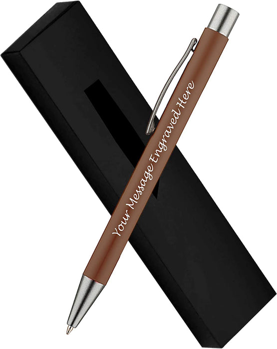 Personalised Brown Ballpoint Pen with Rubber Design and Silver Trim in Gift Box or Velvet Pouch