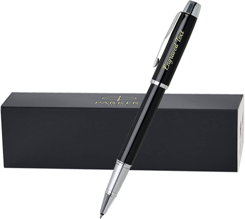 Personalised Parker IM Black Ballpen & Rollerball Pen Set with Silver Trim in Parker Presentation Box