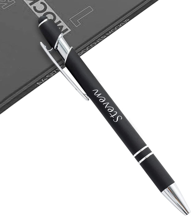 Paul Clover Personalised Engraved Soft Touch Ballpoint Pen and Stylus in Presentation Box