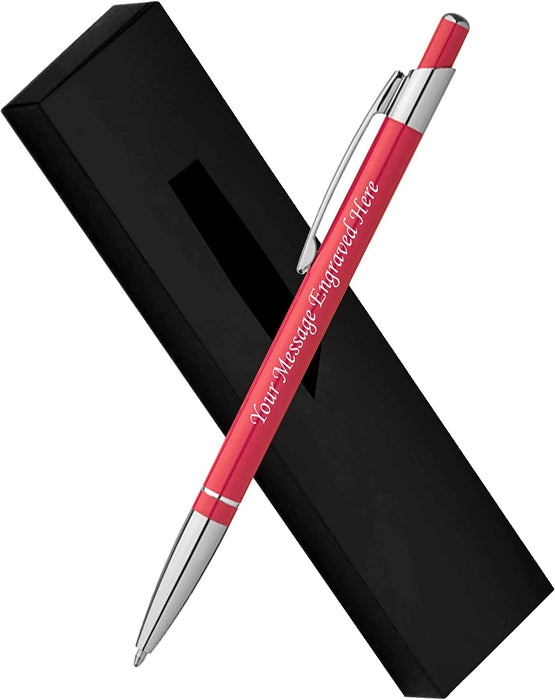 Personalised Engraved Red Ballpoint Pen with Silver Trim and Clip in Gift Box and Velvet Pouch