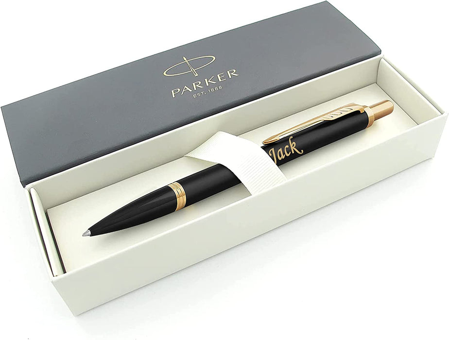 Personalised Engraved Parker Black Urban Ballpoint Pen with Gold Trim in Parker Gift Box