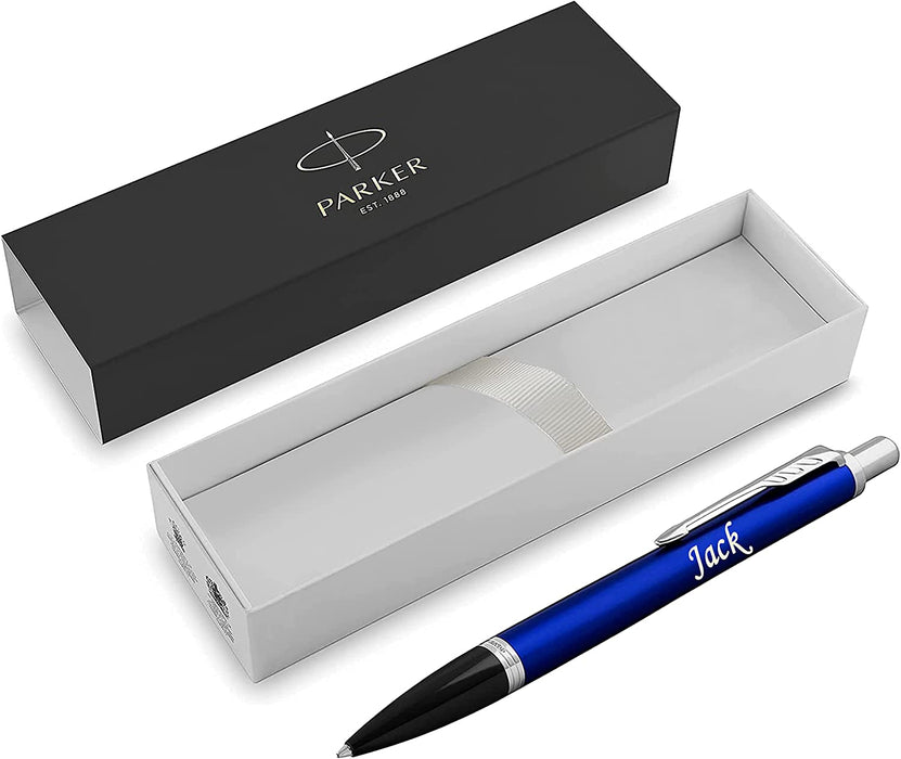 Personalised Engraved Parker Metallic Blue Urban Ballpoint Pen with SIlver Trim in Parker Gift Box