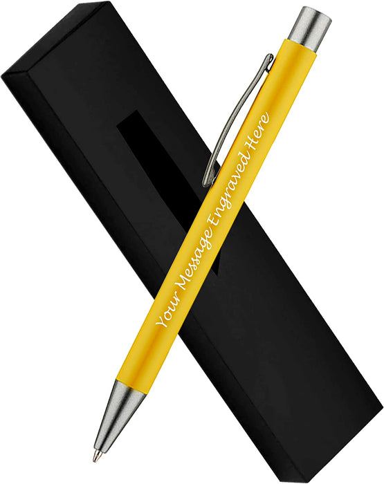 Personalised Yellow Ballpoint Pen with Rubber Design and Silver Trim in Gift Box or Velvet Pouch