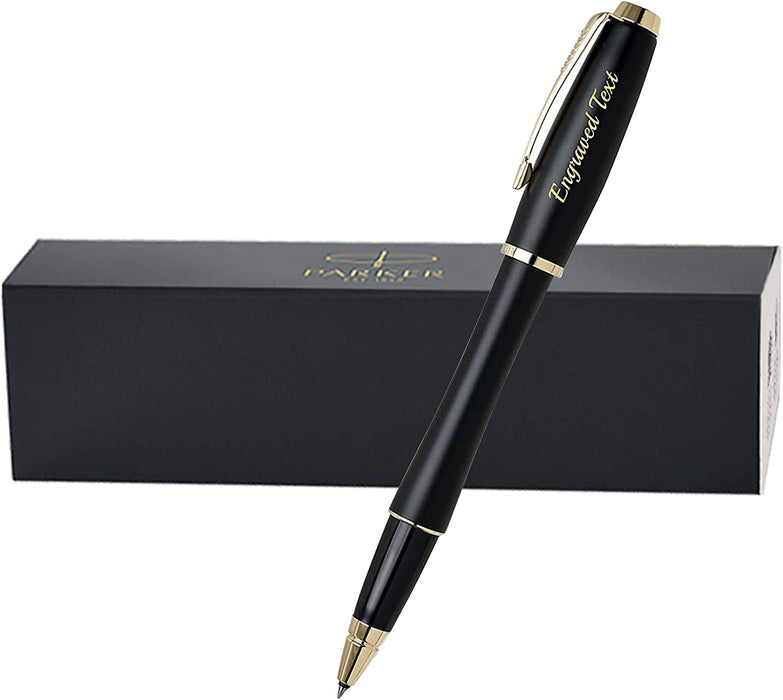 Personalised Engraved Black Parker Urban Rollerball Pen with Gold Trim and Gift Box