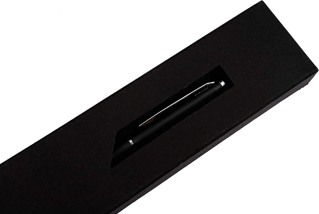 Personalised Engraved Black Slim Ballpoint Pen with Silver Trim in Chrome Case or Gift Box