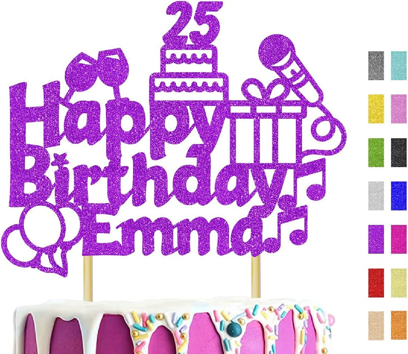 Personalised "Happy Birthday" Glitter Cake Topper in Multiple Colours