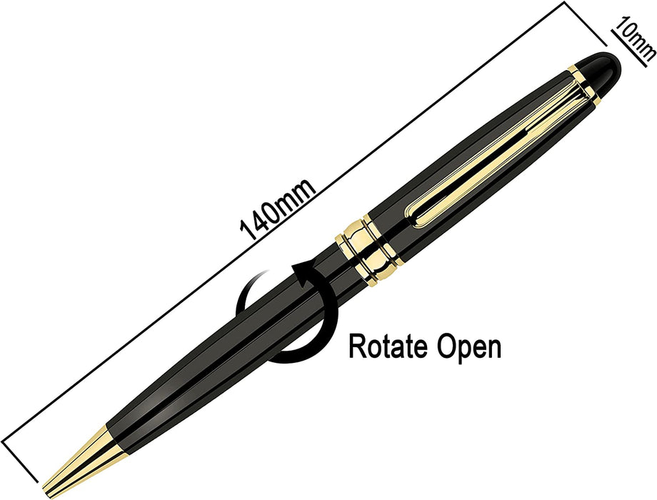 Paul Clover Personalised Black Ballpen with Gold Trim and Engraved SIlver Chrome Case