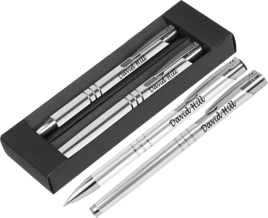 Personalised Engraved Elegant White Ballpen and Rollerball Set with Gift Box