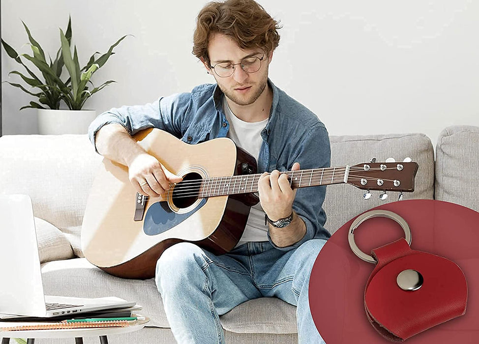 Personalised Stainless Steel Guitar Pick in 2 Designs with Leather Case in Different Colours