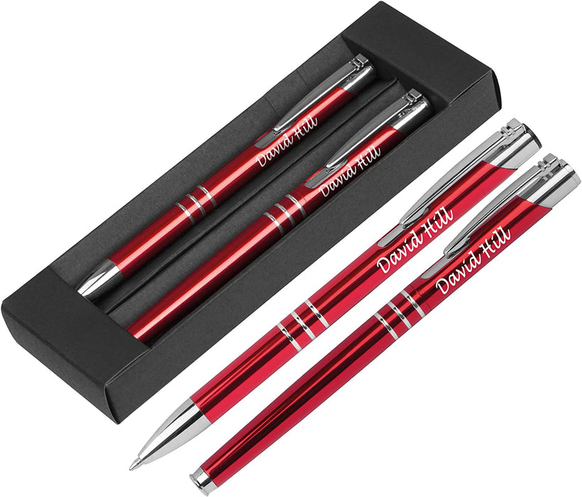 Personalised Engraved Elegant Red Ballpen and Rollerball Set with Gift Box