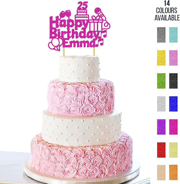 Personalised "Happy Birthday" Glitter Cake Topper in Multiple Colours