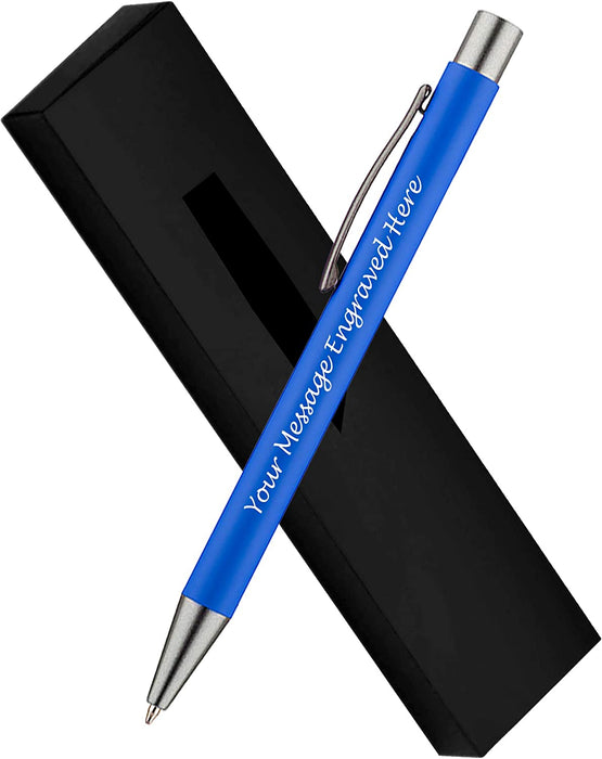 Personalised Royal Blue Ballpoint Pen with Rubber Design and Silver Trim in Gift Box or Velvet Pouch